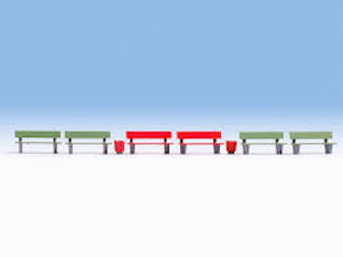 Noch 14848 Green & Red Benches HO scale Figure set