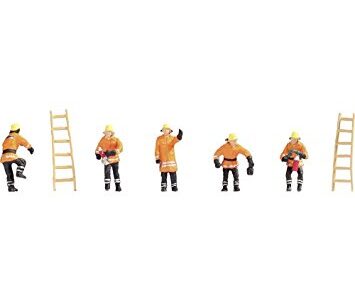 Noch 15022 Firefighters x5 with Orange Clothing & Ladders x2 HO scale Figures