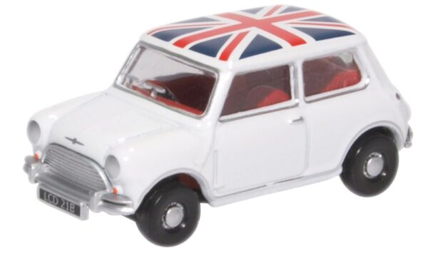 Oxford Diecast 76MN011 Austin Mini Cooper Car - White Union Jack