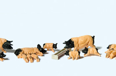 Preiser 10149 Black Faced Pigs with trough HO Gauge Figures
