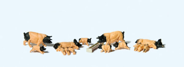 Preiser 10149 Black Faced Pigs with trough HO Gauge Figures