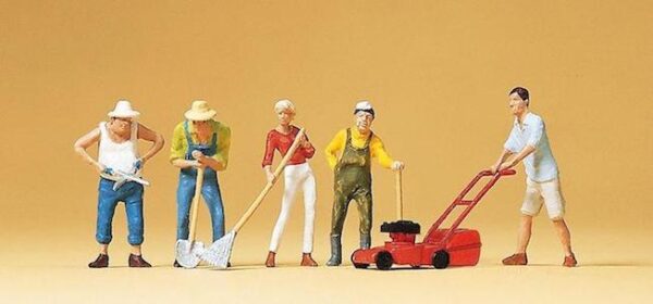 Preiser 10463 People Gardening with Tools & Mower HO Gauge Figures