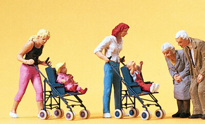 Preiser 10493 Mothers with Babies in Buggies & Elderly Couple HO Gauge Figures