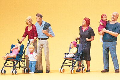 Preiser 10494 Parents with Children & Babies in Buggies HO Gauge Figures