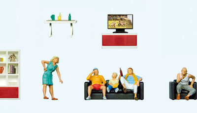 Preiser 10649 Living Room Furniture Family Watching TV HO Gauge Figures