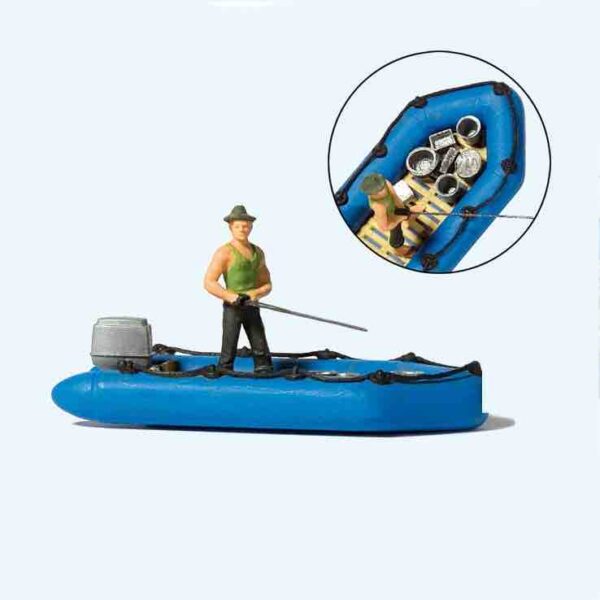Preiser 10687 Fishermen / Angler Figure With Dinghy / Rubber Boat & Acc HO Gauge Figures