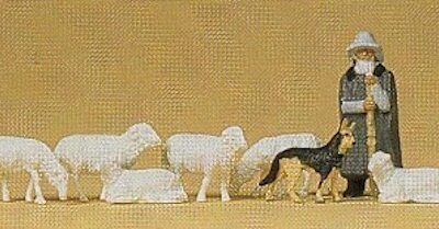 Preiser 14160 Shepherd with Dog & Sheep HO Gauge Figures