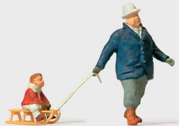 Preiser 28078 Man Towing Sledge with Child HO Gauge Figures