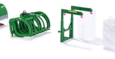 Wiking 077382 Bressel & Lade Front loader Tools Set B - John Deere Green 1/32 scale