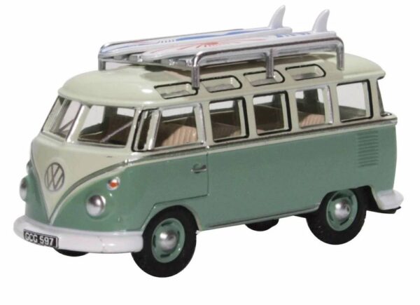 Oxford Diecast 76VWS005 VW T1 Samba Bus / Surfboards - Turquoise / Blue white