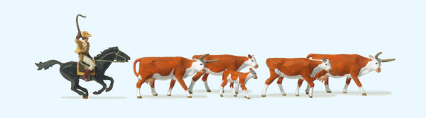 Preiser 10159 Longhorn Cattle & Cowboy on Houseback HO Gauge Figure