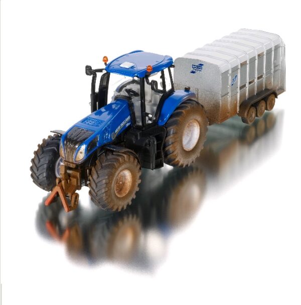 Siku 8607 New Holland T8.390 Tractor with Ifor Williams Livestock Trailer - Mud Effect 1/32 Scale