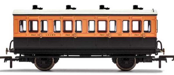 Hornby R40107 LSWR, 4 Wheel Coach, 1st Class, Fitted Maglights lighting, 123