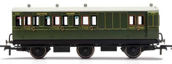 Hornby R40134 SR, 6 Wheel Coach, Brake 3rd Class, Fitted Maglights lighting, 3750