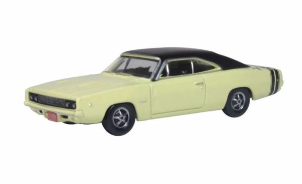 Oxford Diecast 87DC68004 Dodge Charger Car 1968 - Yellow / Black 1/87 Scale