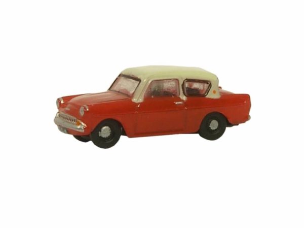 Oxford Diecast N105001 Ford Anglia Car - Maroon and Cream N scale