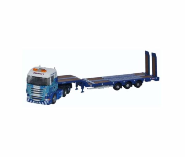 Oxford Diecast NSHL01ST Scania Highline & Nooteboom 3 Axle Semi Low Loader - Stobart Rail Livery