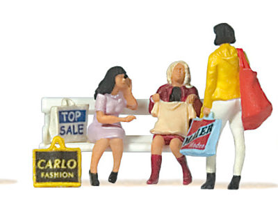 Preiser 10738 Shopping People on Park Bench HO Gauge Figures