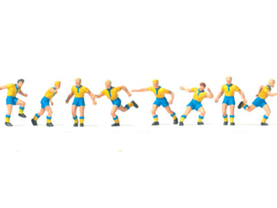 Preiser 10755 Soccer Team & Referee, Yellow shits, Blue Shorts HO Gauge Figures