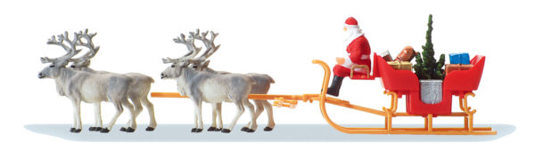 Preiser 30399 Christmas Sleigh with four Reindeers HO Gauge Figures
