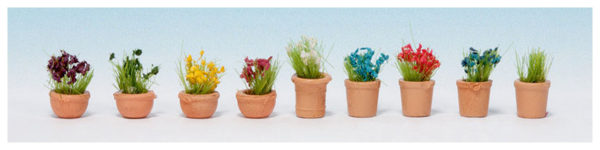 Noch 14084 Flowers in Small Flowerpots, N scale, 9 pcs