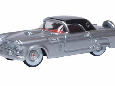 Oxford Diecast 87TH56007 Ford Thunderbird 1956 Car - Grey Metallic / Raven Black