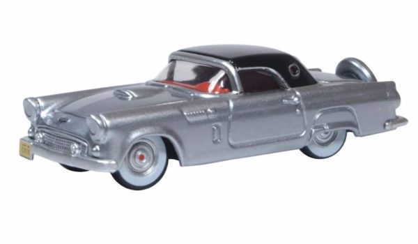 Oxford Diecast 87TH56007 Ford Thunderbird 1956 Car - Grey Metallic / Raven Black