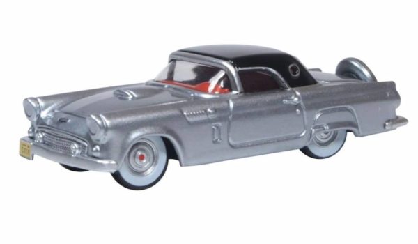 Oxford Diecast 87TH56007 Ford Thunderbird 1956 Car - Grey Metallic / Raven Black 1/87 Scale