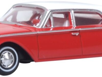 Oxford Diecast 87FF60001 Ford Fairlane Sedan 500 Town 1960 Monte Carlo Red/Corinthian White 1/87 Scale
